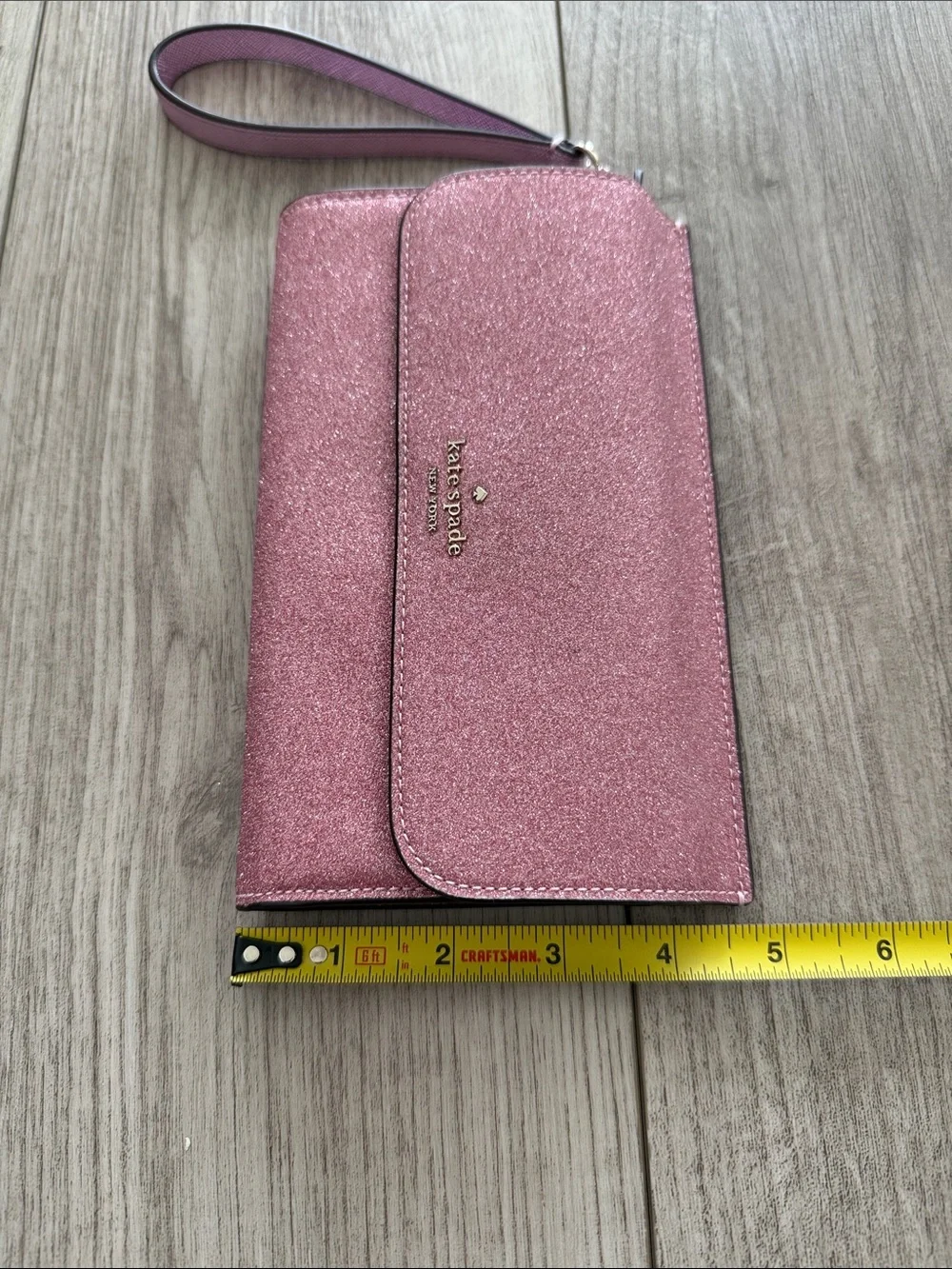Kate Spade Boxed Pink Glimmer Glitter Mixed Material Phone Wristlet